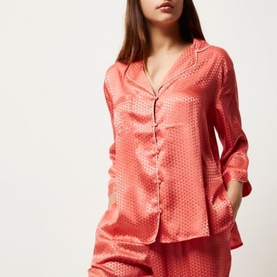 Bright pink jacquard pyjama shirt